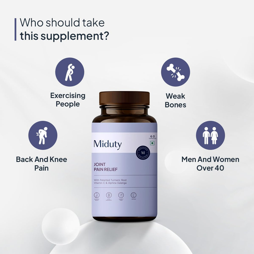 Miduty by Palak Notes Joint Pain Relief Supplement Boswellia Serrata, Turmeric Root Complex, Ginger Root - Support Joint Health Supplement - 60 Capsules