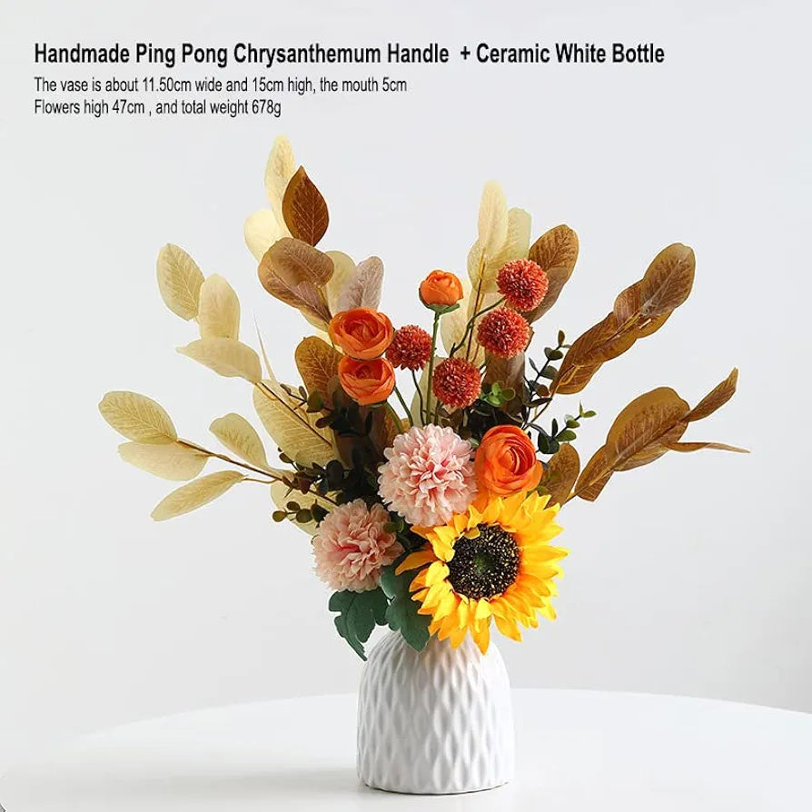 Ceramic Vase And Hand Made Artificial Flowers Bouquet Vase1 Orange