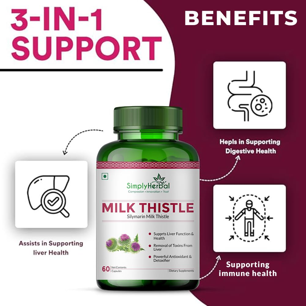 Simply Herbal Milk Thistle Extract 800mg with Silymarin â€“ 60 Vegetarian Capsules | Liver Support Formula | Herbal Supplement for Wellness