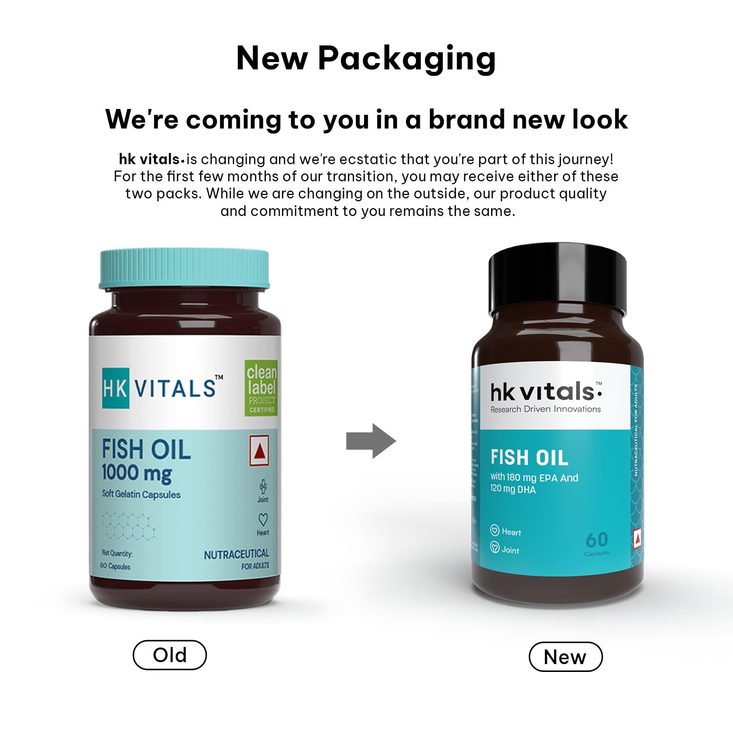 HealthKart hk vitals Vitamin D3 (600 IU) & Fish Oil (1000mg Omega 3 with 180mg EPA & 120mg DHA) (60 Tablets Each) | Combo Pack