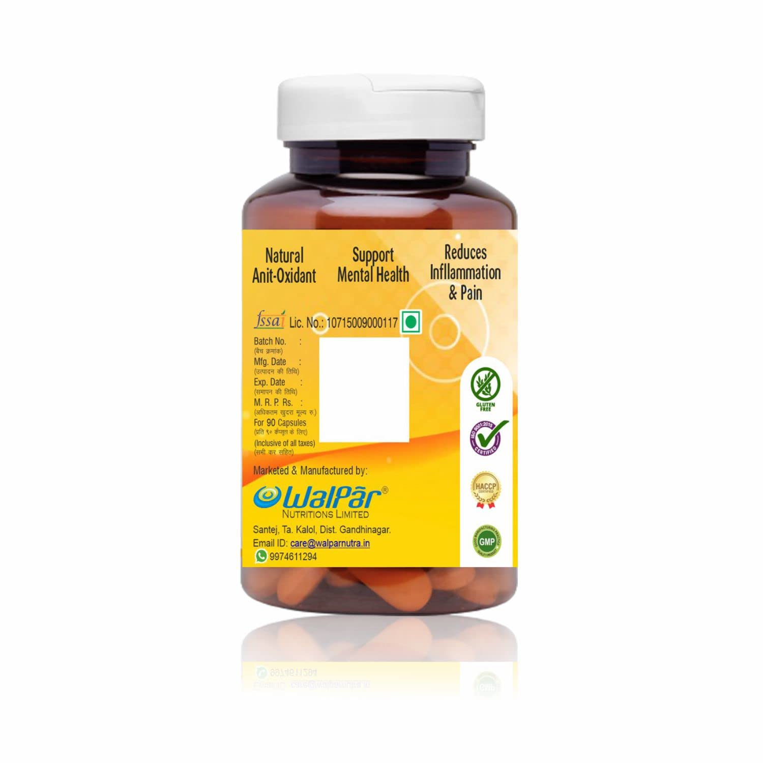 WALPAR Organic Curcumin Turmeric with Piperine Bioperine - 1510mg 90 Capsules