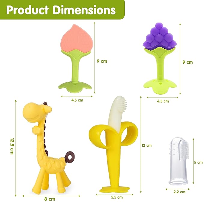 Kidology Teether for Babies 6+ Months 1 Giraffe 3 Fruit Shaped