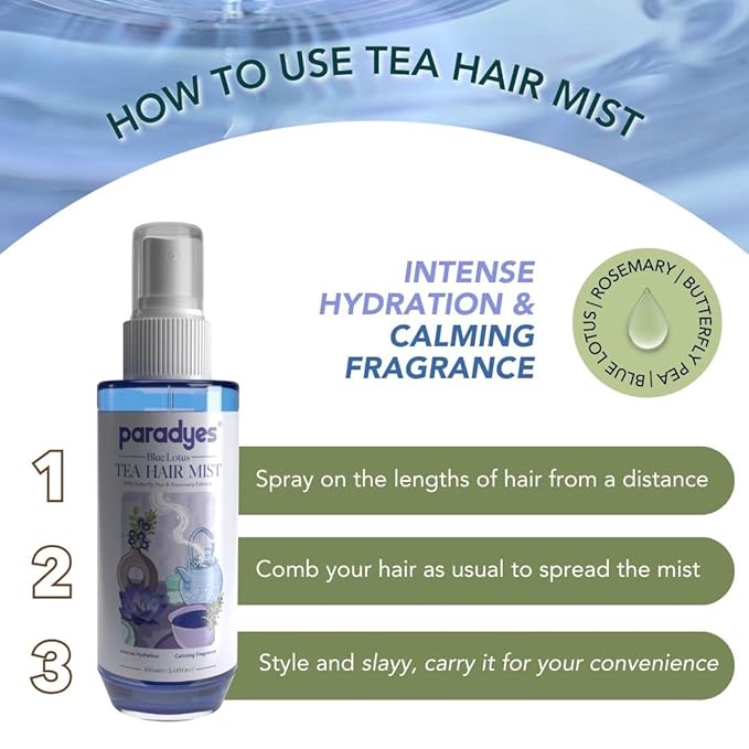 Paradyes Blue Lotus Tea Hair Perfume for Intense Hydration & Calming Fragrance - 100 Ml