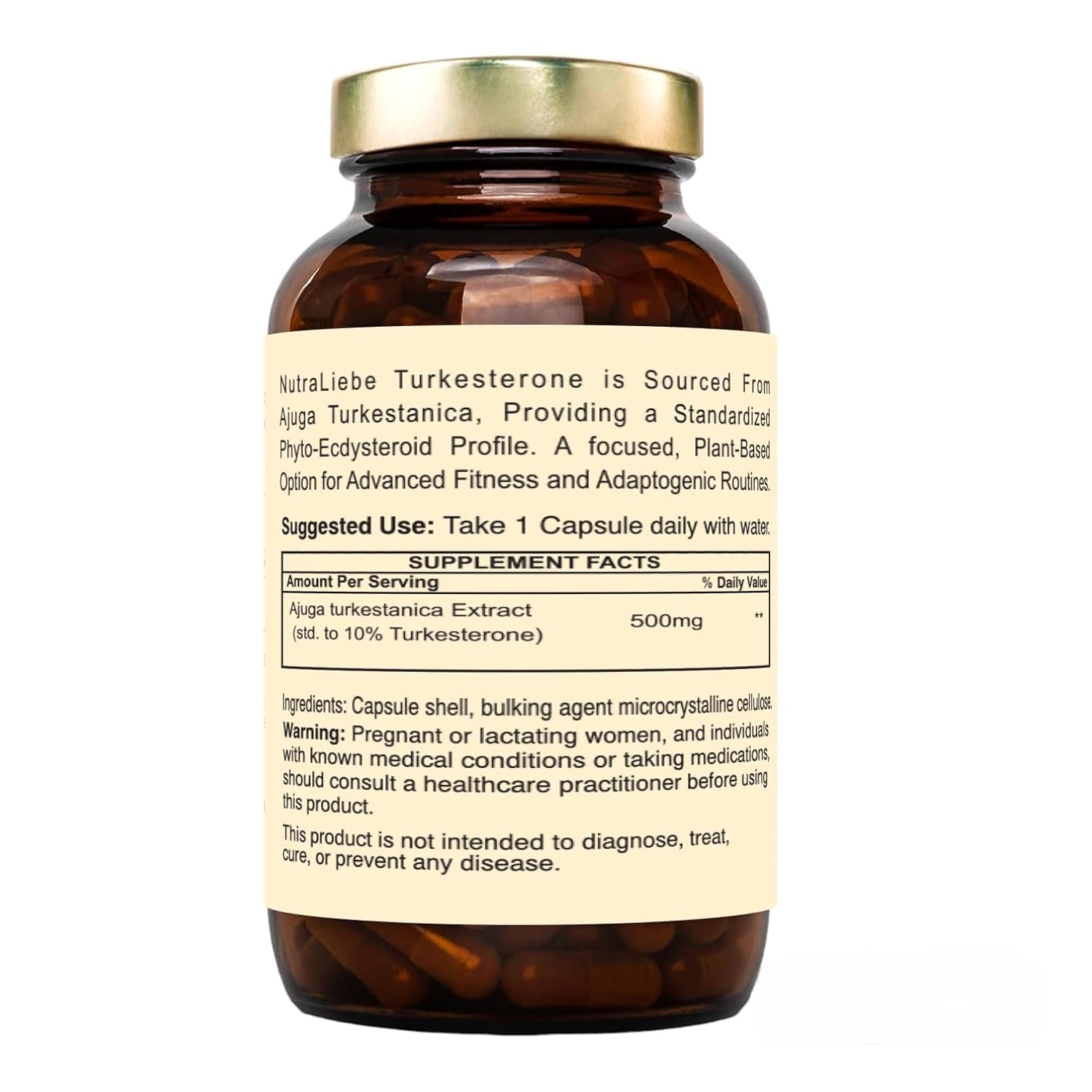 Nutraliebe Turkesterone 500 mg – Ajuga turkestanica Extract Standardized to 10% Turkesterone | Natural Muscle Growth, Strength & Recovery Support | Adaptogenic Plant-Based Anabolic | 90 Vegetarian Capsules | Non-GMO, Gluten-Free