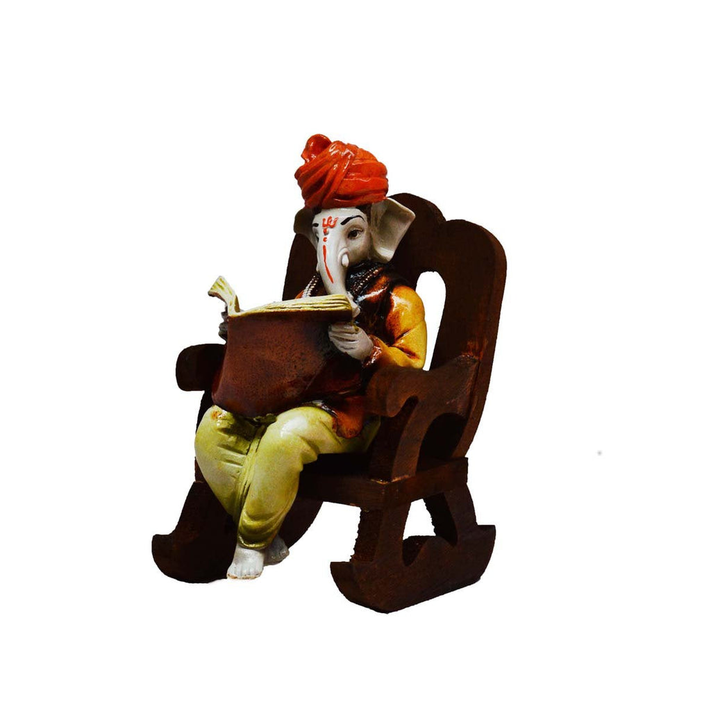 Ecraftindia Lord Ganesha Reading Book on Wooden Chair