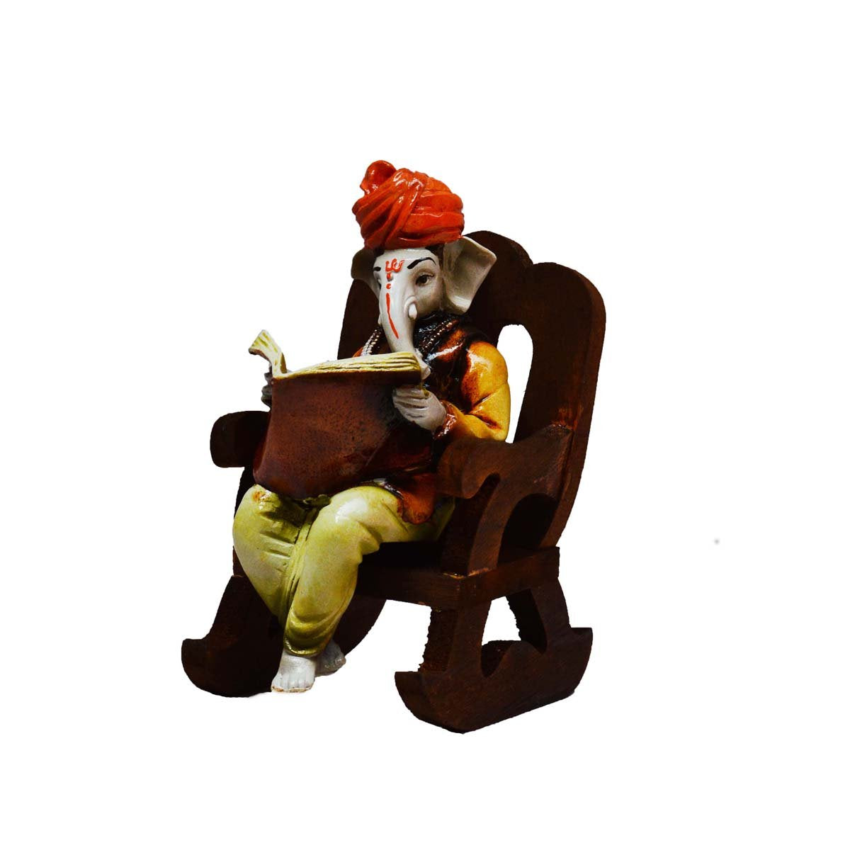 Ecraftindia Lord Ganesha Reading Book on Wooden Chair