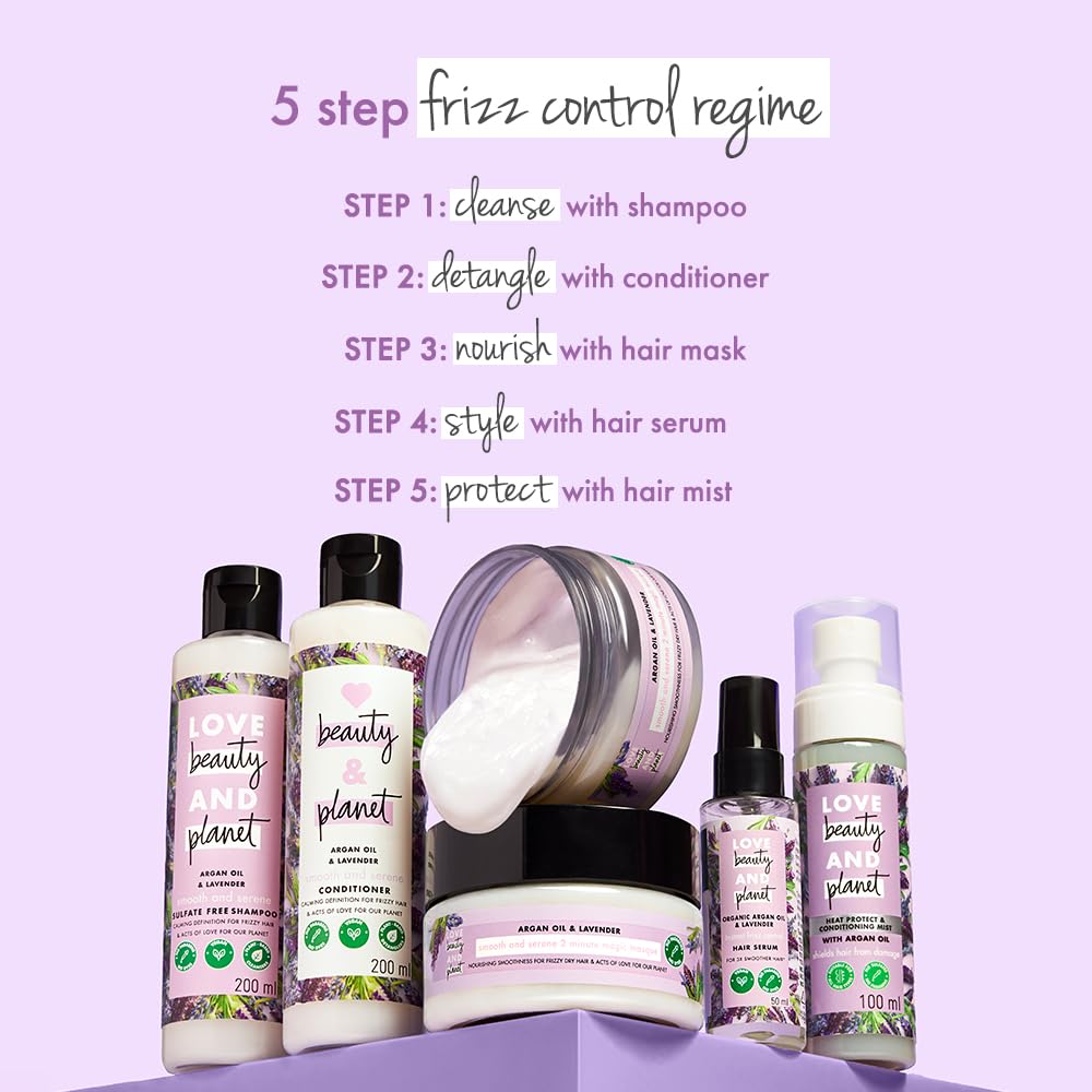Love Beauty & Planet Argan Oil & Lavender Magic Mask for Smooth Frizz Free Hair|No Sulfates,No Paraben|100ml
