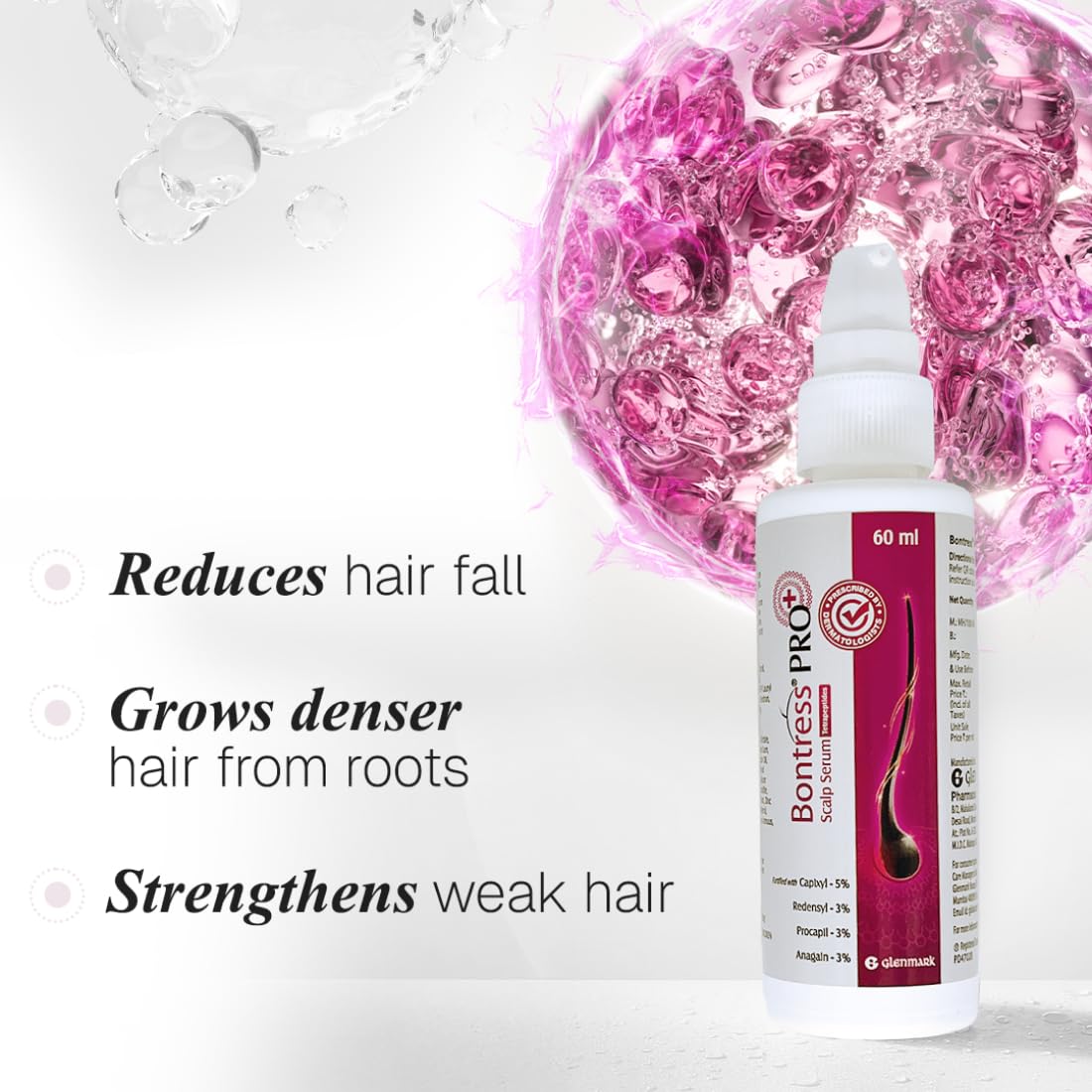 Bontress PRO+ Scalp Serum | Powered by Pro Active Peptides â€“ 5% Capixyl, 3% Redensyl, 3% Anagain, 3% Procapil | Dermat recommended Hair Growth Serum | 94% Users Reported Hair Growth in 28 Days