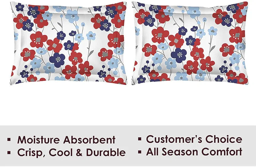 Layers California Cotton Bedsheet Set for All Seasons Lightweight 225 CVC King Size Maroon Blue Floral Pattern