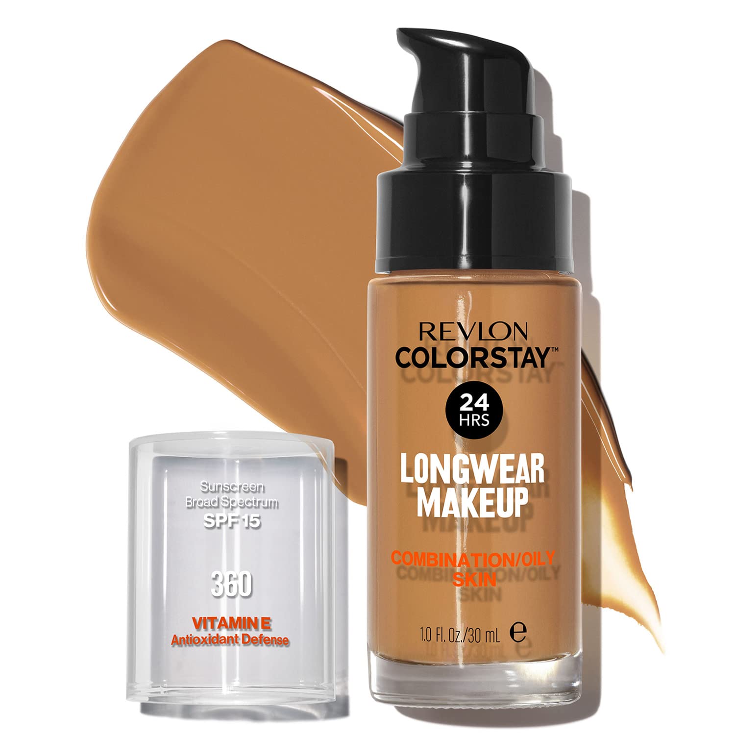 Revlon Liquid Foundation, ColorStay Face Makeup for Combination & Oily Skin, SPF 15, Medium-Full Coverage with Matte Finish, Golden Caramel, 30 ml