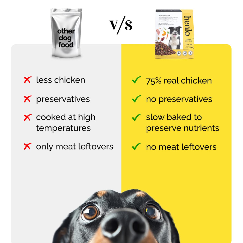Henlo Baked Dry Dog Food for Adult Dogs | 800G | 100% Human-Grade Ingredients | High-Protein Nutritionally Balanced Healthy Dog Food | Chicken Flavor | No Fillers or Additives