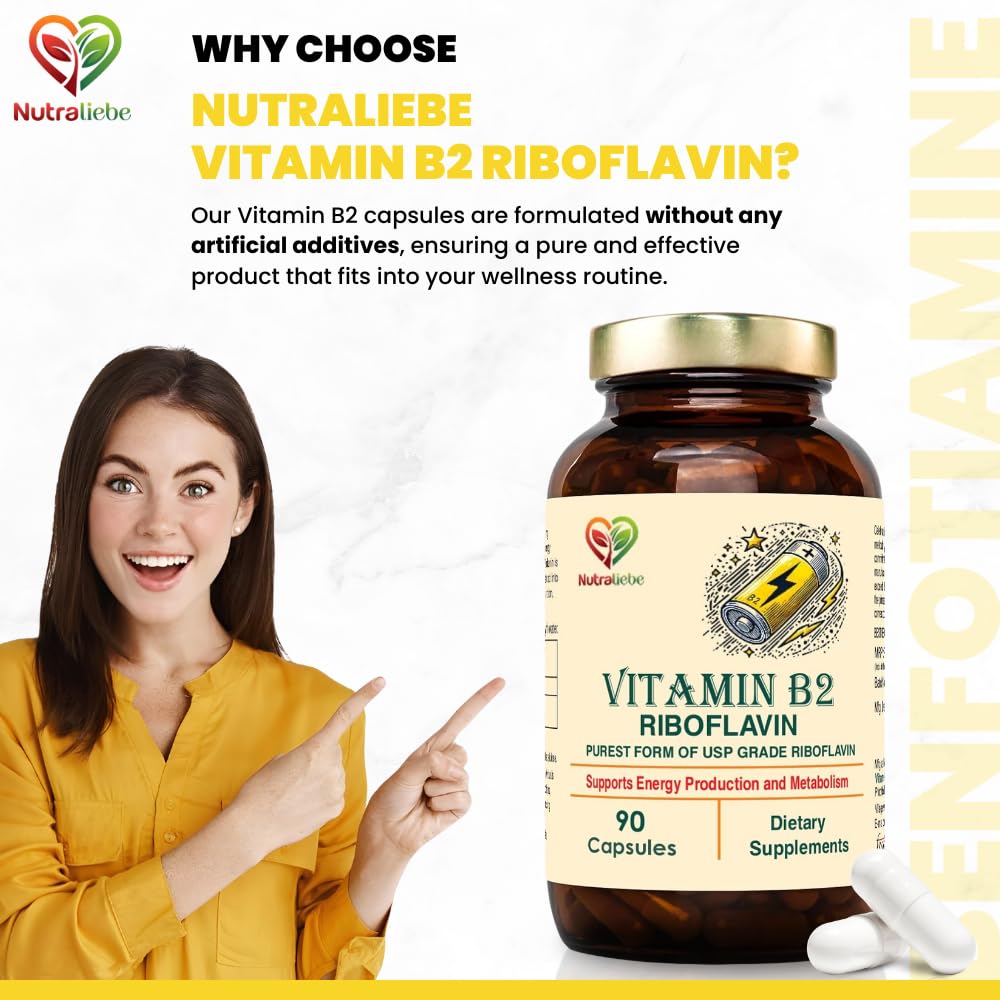 Nutraliebe Vitamin B2 Riboflavin - High Potency, Supports Energy Metabolism & Cellular Health, 90 Capsules
