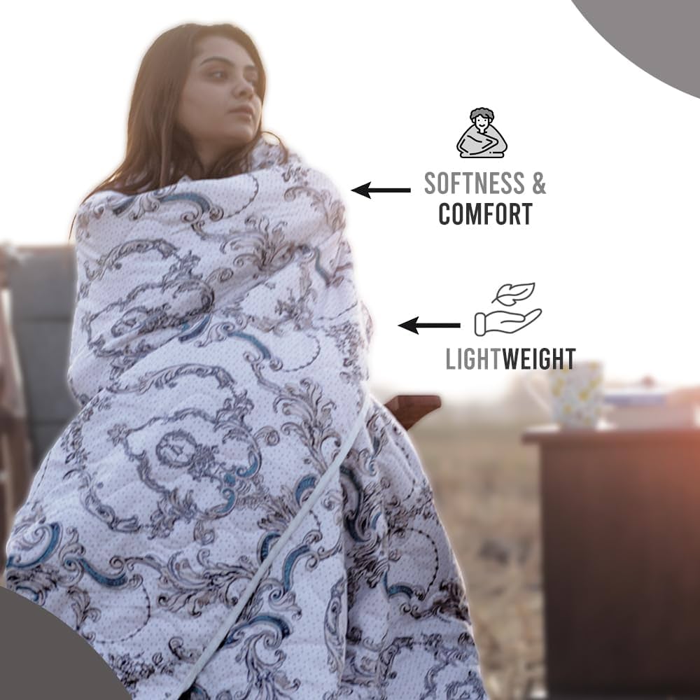 Divine Casa Microfibre Mild Winter 120 GSM Printed Reversible Single Bed Size Quilt Comforter Colour Blanket Beige and Brown
