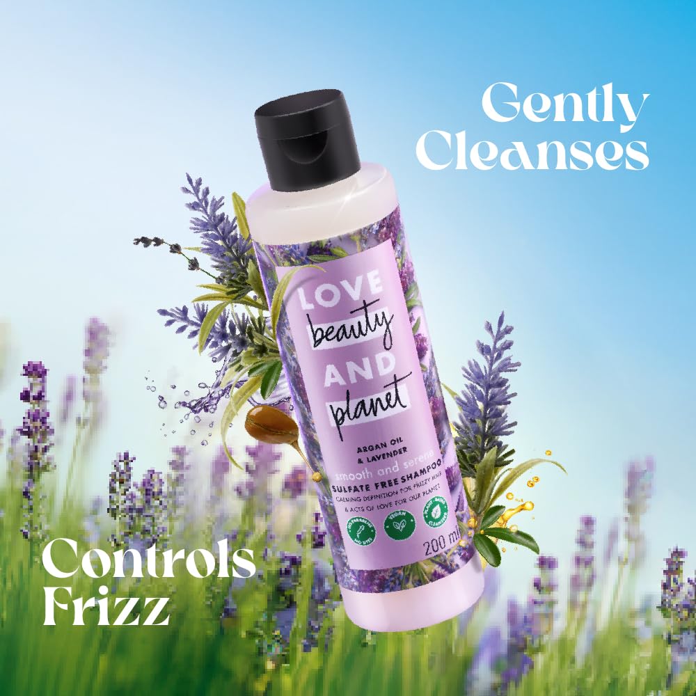 Love Beauty & Planet Argan Oil and Lavender Natural Shampoo for Dry & Frizzy hair|No Sulfates,No Paraben|400ml