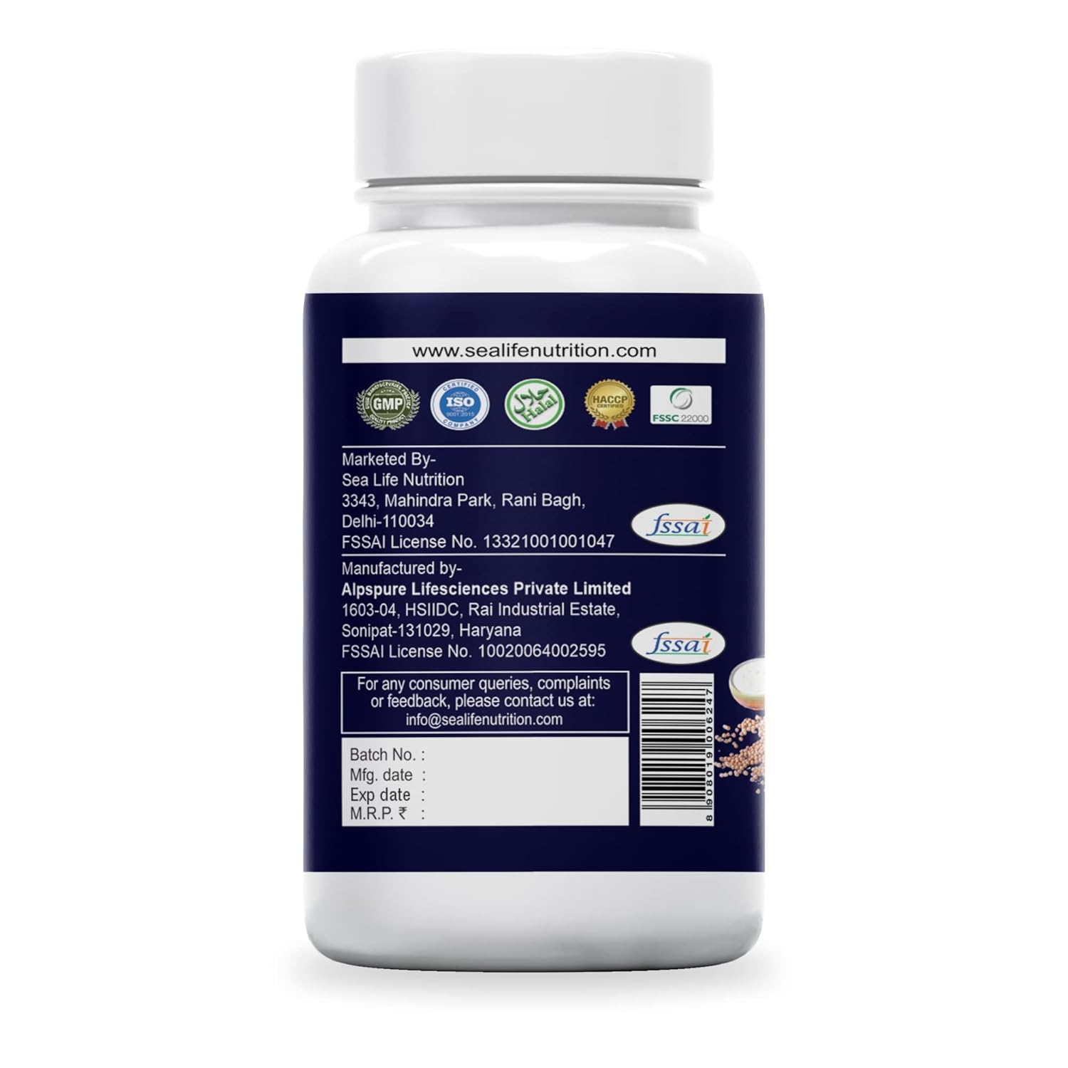 Sea Life Magnesium Glycinate 500 Mg Capsules |60 Veg Capsules | Magnesium Supplement | Improves Muscle & Nerve Function| Anti Stress Supplement | Better Sleep Quality | (Pack of-1)