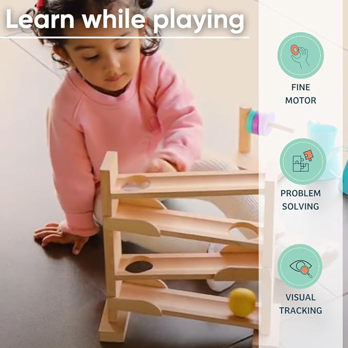 Curious Cub Montessori Ball Tracker | Baby Wooden Toys for Early Development | Fine Motor Skills & Sensory Toys for Kids