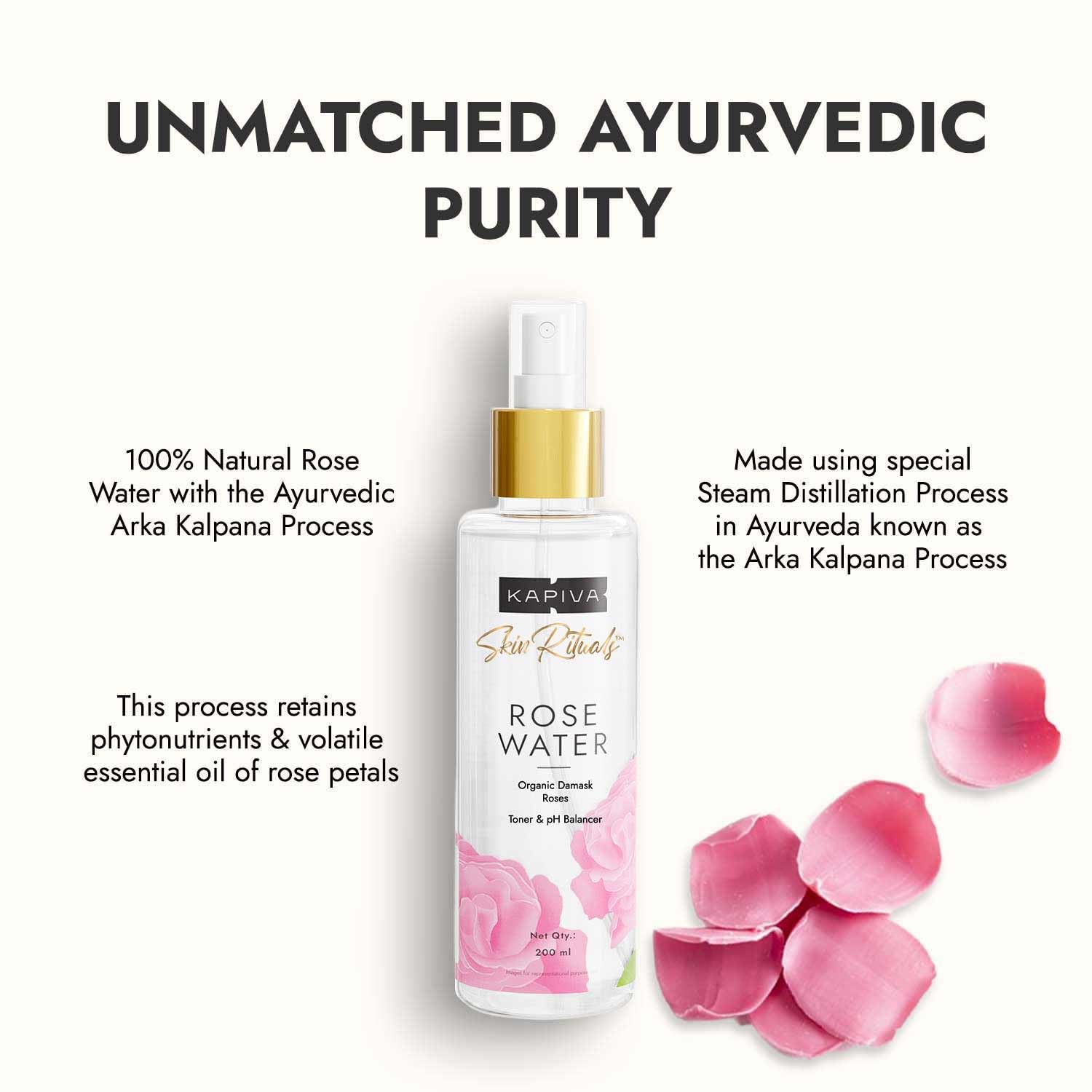 Kapiva Organic Rose Water/Gulab Jal Spray (200 Ml)|Premium Face Mist And Toner For Brighter And Hydrated Skin|Oil-Control, Unclog Pores