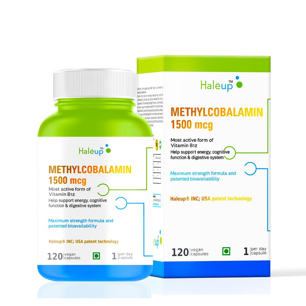 Haleup Vitamin B12 supplement capsules1500mcg -Active form of Methylcobalamin B12 Supplement for Men & Women- 120 Veg capsules