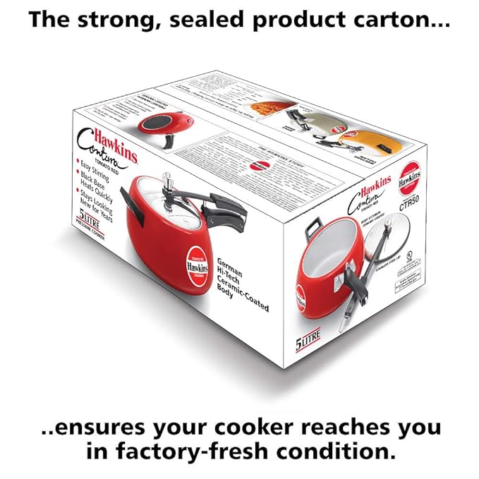 Hawkins 5 Litre Contura Pressure Cooker Ceramic Coated Handi Inner Lid Cooker Tomato Red CTR50