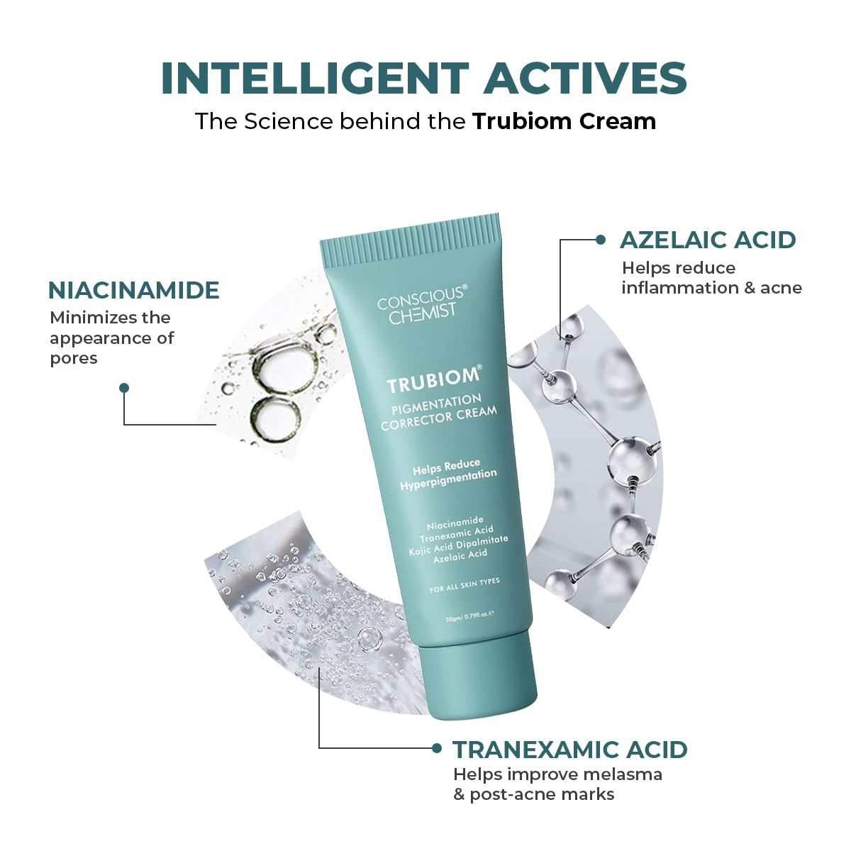Conscious Chemist Kojic Acid Face Cream | 20g | Azelaic Acid Cream for Men & Women with Niacinamide | Anti Pigmentation, Reduce Dark Spots, All Skin Type - Trubiom