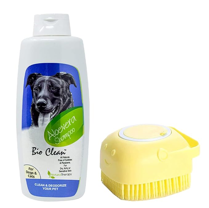 Pet Needs Bio Clean Dog Shampoo | for Dry, Itchy & Sensitive Skin Dog Aleovera Shampoo With Mini Soft Silicone Brush | 500 Ml