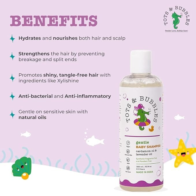 Tots & Bubbles Gentle Tear Free Baby Shampoo with Natural Lavender & Cardamom Oil -300ml