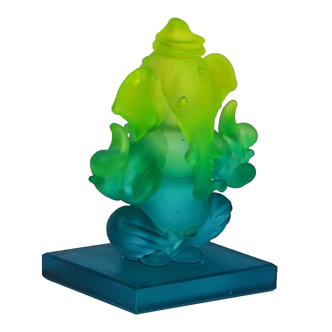 Ecraftindia Green and Blue Double Sided Crystal Car Ganesha Showpiece