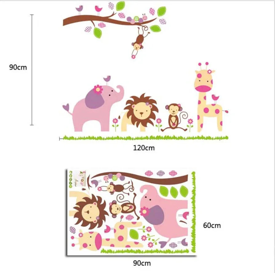 Decals Design Baby Cartoon Animal Kingdom Kids Room Wall Sticker Multicolour