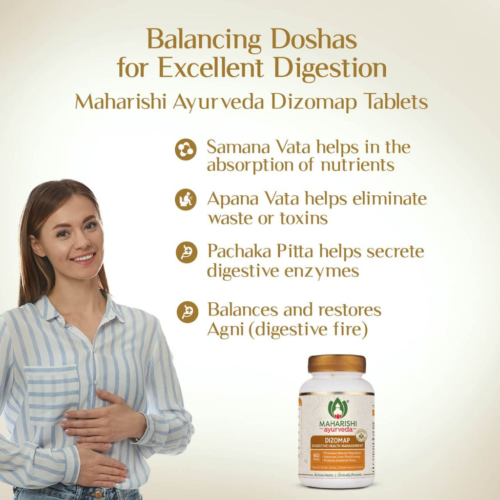 Maharishi Ayurveda Dizomap, Ayurvedic Tablet Medicine For Indigestion & Constipation, Improves Liver Functioning & Intestinal Flora, Saunf, Sonth, Sanay & Chhoti Harad, 60 Tablets