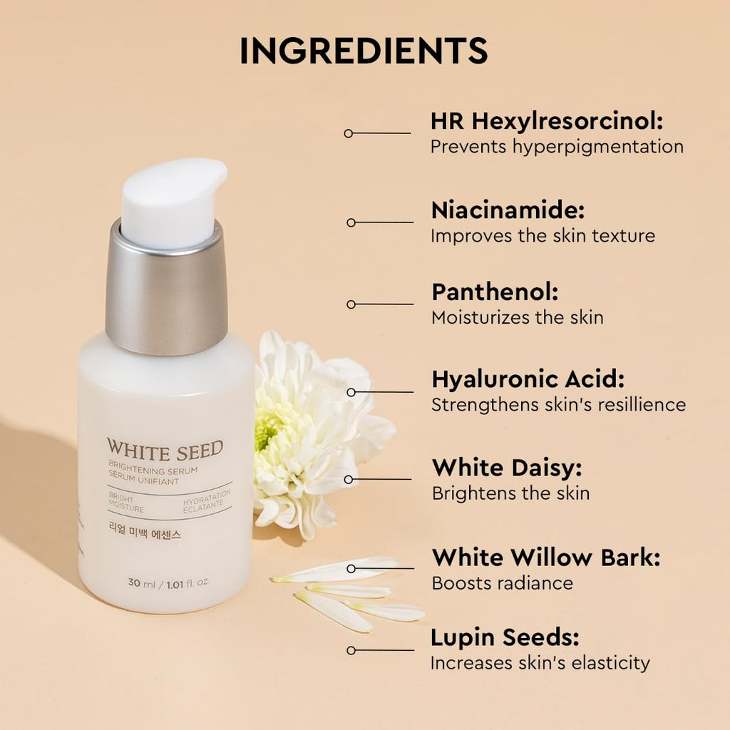 The Face Shop White Seed Brightening Face Serum with Niacinamide & Hyaluronic Acid |For Dark Spots, Dullness & Acne Scars | Suitable for Normal,Oily, Dry,Combination Skin|Sulphate & Paraben Free,30ml
