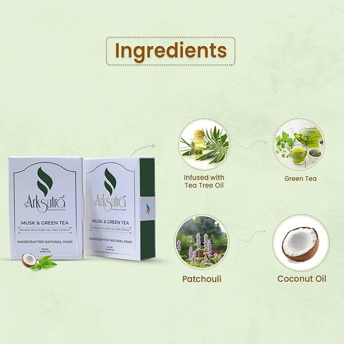 Arksutra Musk & Green Tea Soap Infused With Pure Tea Tree Extract - 125 gms