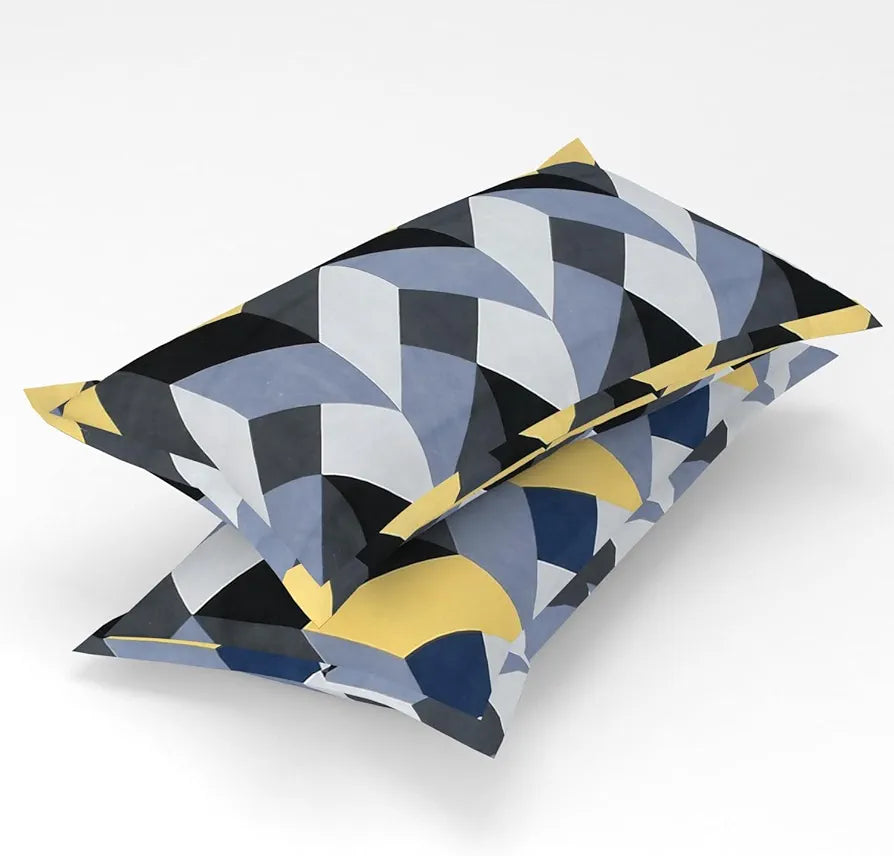 Homefab India 160 TC Glace Cotton Double BedSheet with 2 Pillow Covers Black Grey Checks