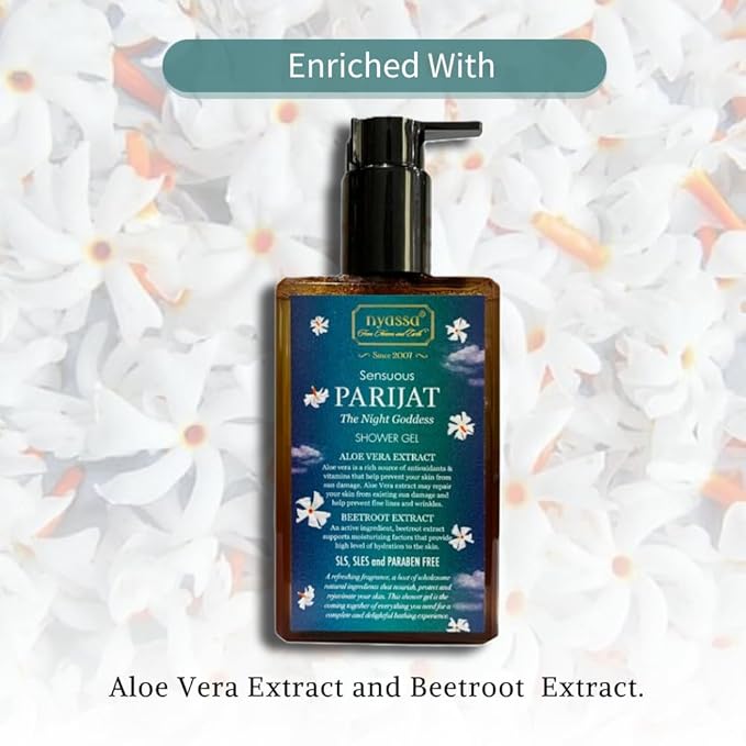 Nyassa Sensuous Parijat Shower Gel - 215 Ml | Soft, Glowing & Moisturised Skin