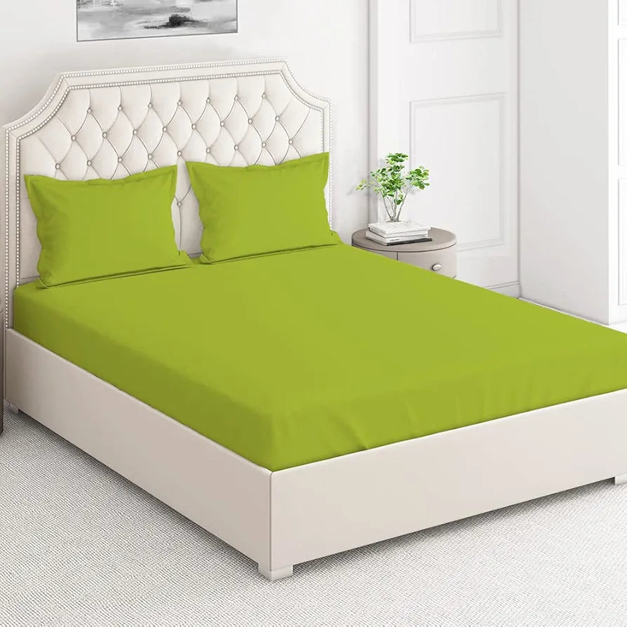Layers Be Bold Cotton Bedsheet Set for All Seasons Lightweight Moisture Absorbent 140 TC King Size Sheen Green