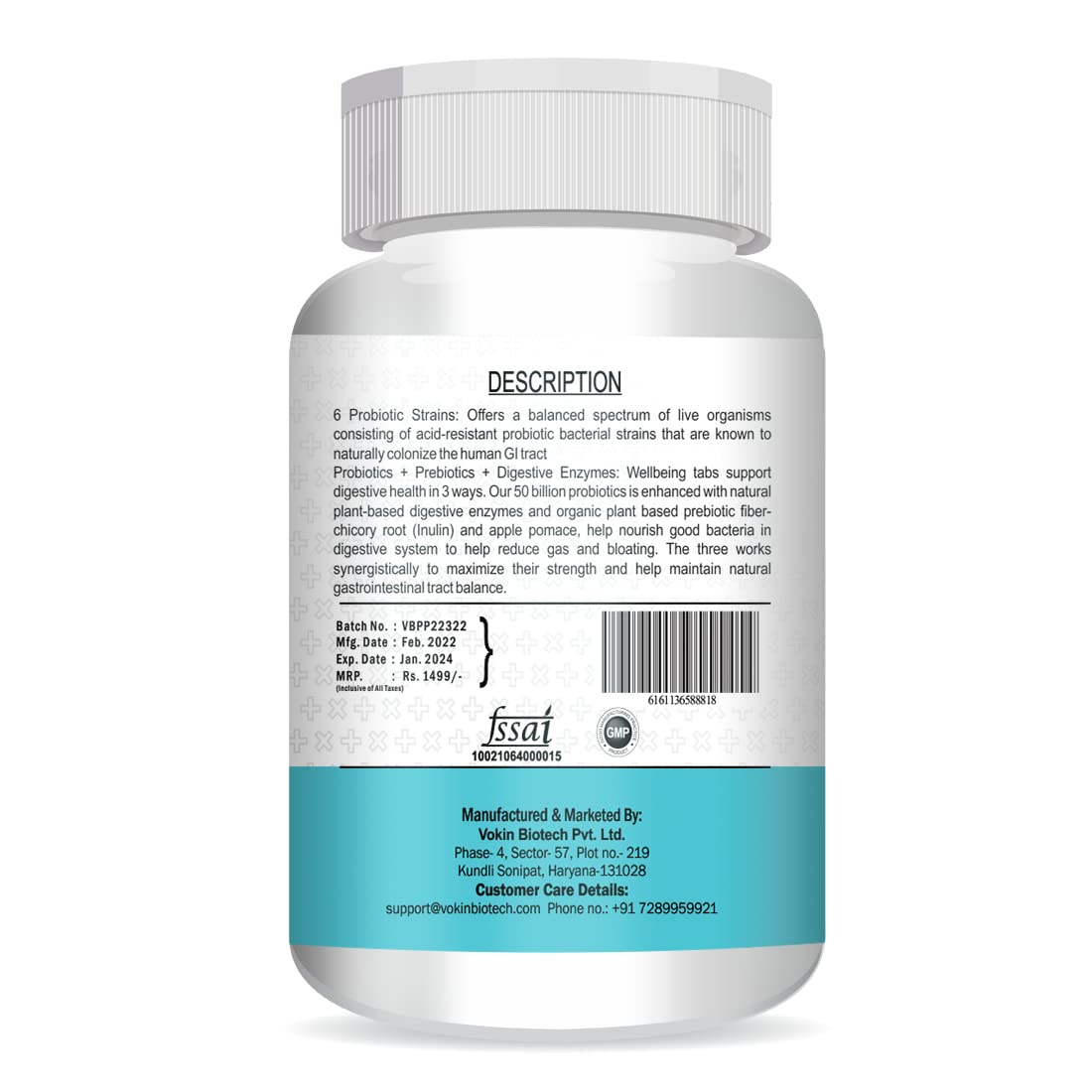 Vokin Biotech Probiotics+ Prebiotics Supplement 50 Billion Cfu For Women & Men With Prebiotics 150 mg | Probiotic Capsules For Digestion Support, Gut Health And Immunity â€“ 60 Veg Capsules