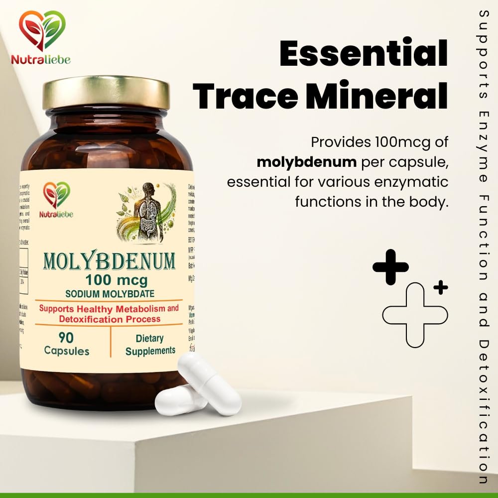 Nutraliebe Molybdenum - Sodium Molybdate 100mcg, Supports Enzyme Function and Detoxification, 90 Capsules