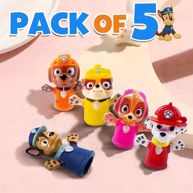 Wembley 5 Pcs Paw Patrol Finger Puppet Toy for Kids Mini Squishy Figure Toys Multicolor