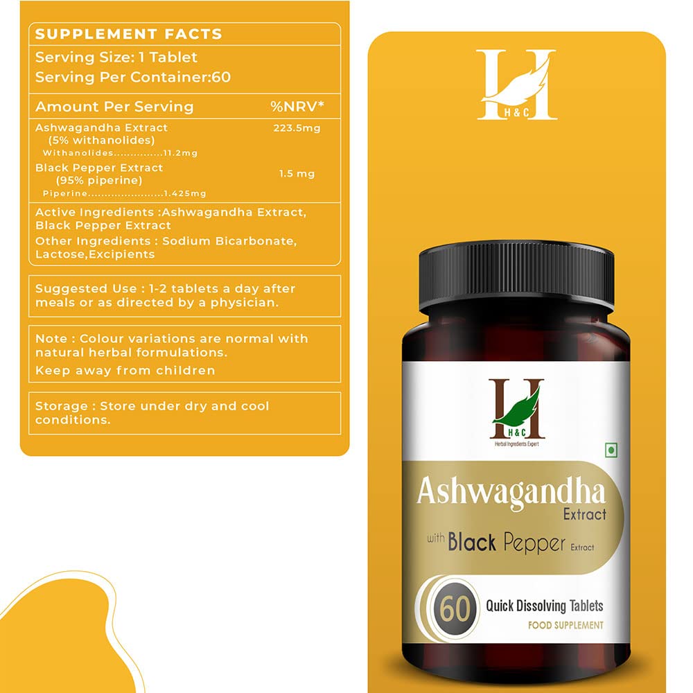 H&C Ashwagandha Extract with Black Pepper - 60 Tablets