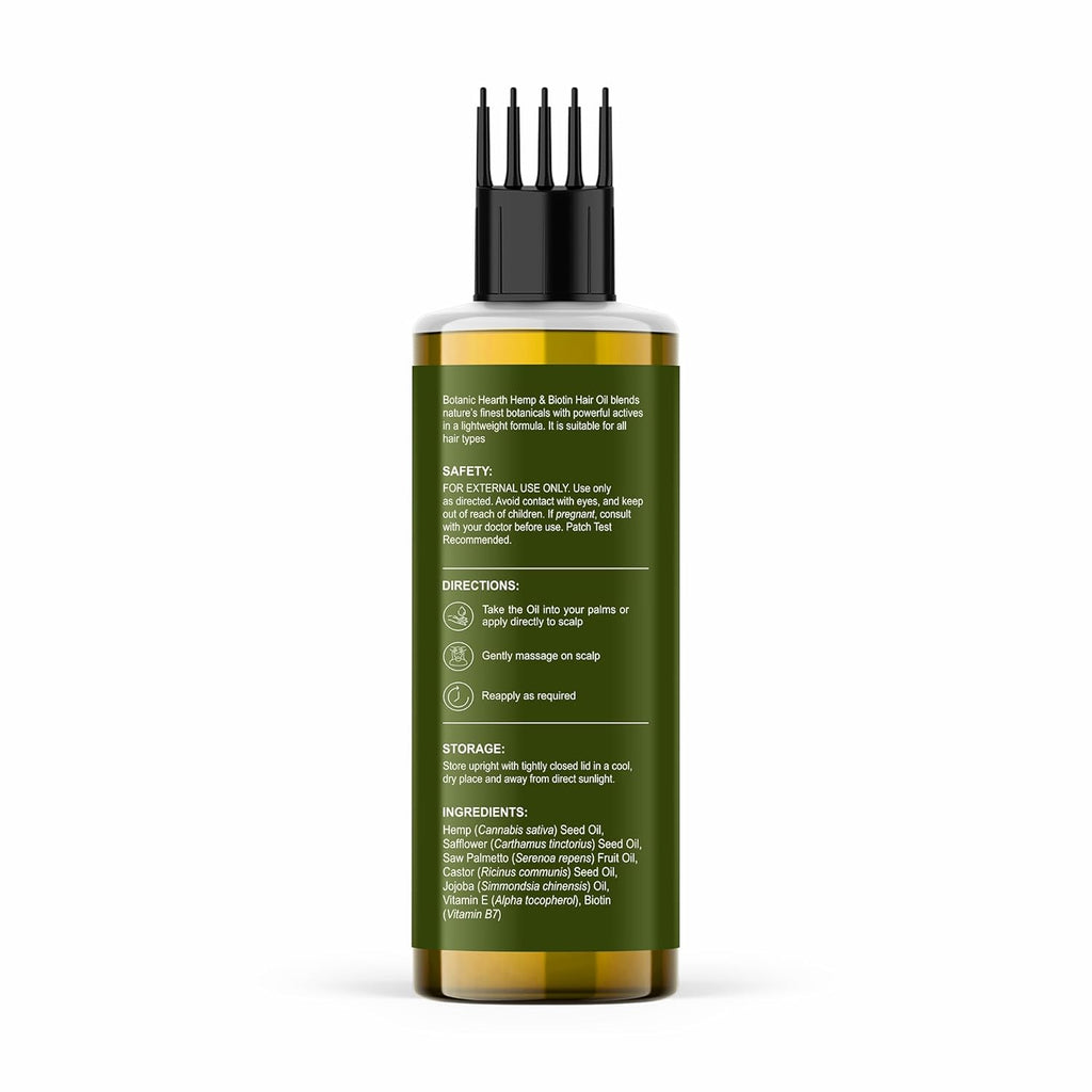 Botanic Hearth Hemp & Biotin Hair Oil for Hair Growth & Strength with Saw Palmetto – 150ml, Non-Sticky & Fast-Absorbing – 100% Natural Oils for Healthy Scalp & Hair – with Hair Oil Applicator