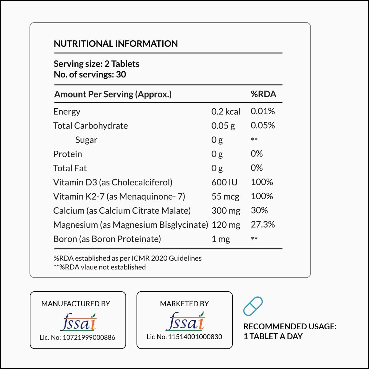 Nutrova Calcium+Magnesium | With Vitamin D3, K2-MK7 & Boron | Boosts Bone Strength, Joint & Muscle Health | High Absorption with Calcium Citrate Malate & Magnesium Bisglycinate | 60 Veg Tablets.