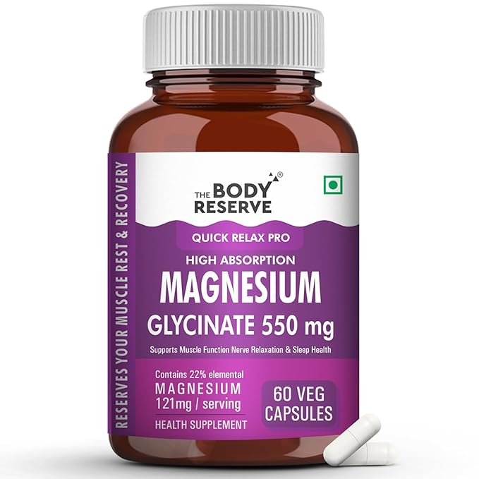 The Body Reserve Magnesium Glycinate Supplement 550mg Per Serving - 60 caps
