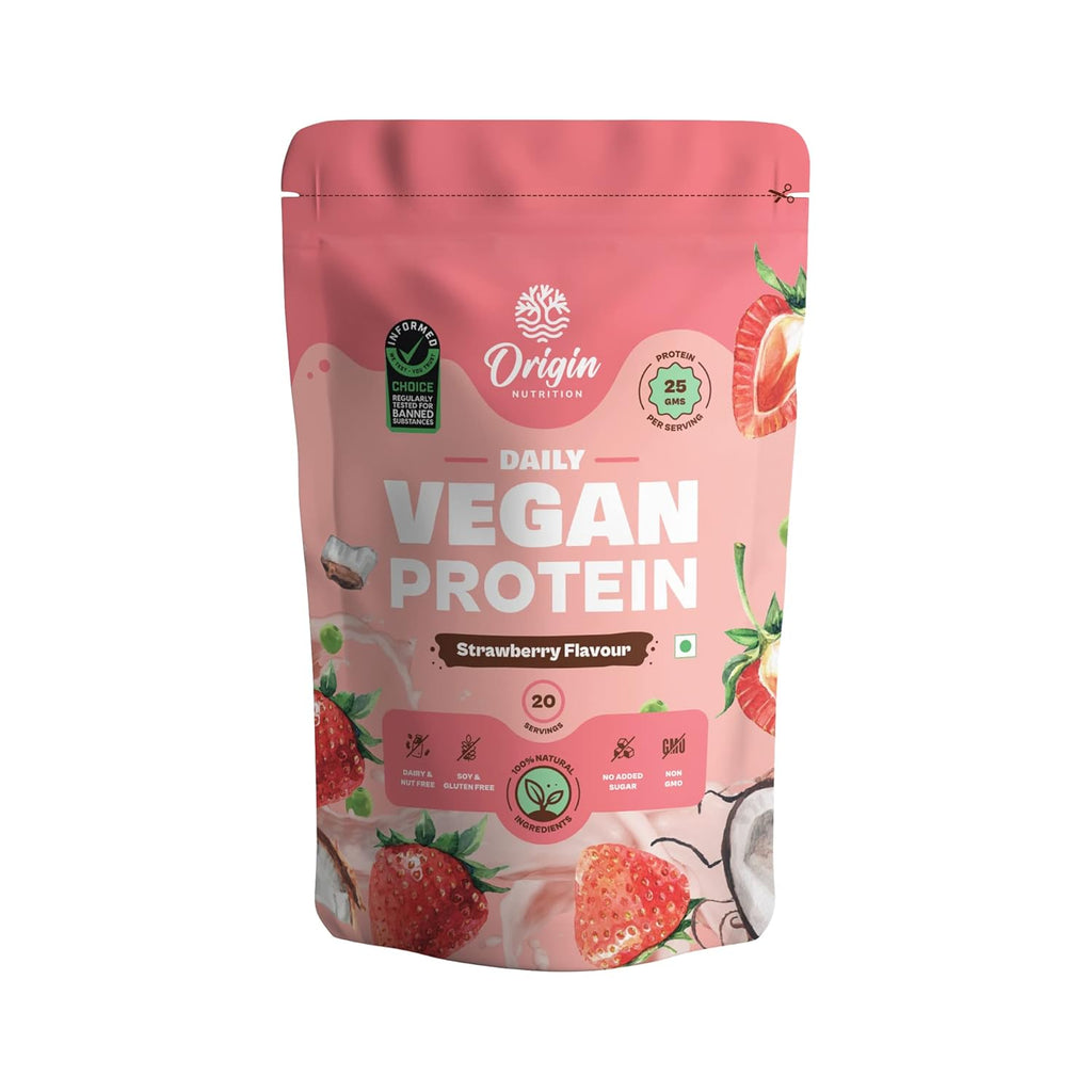 Origin Nutrition Natural Vegan Protein Powder Strawberry Flavour - 830 gms