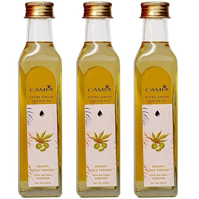 Camia Premium Cold Pressed Organic Castor Oil For Skin Hair & Eyebrows - 250 ml (Pack of 3)