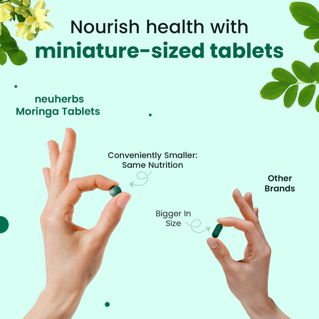 Neuherbs Moringa Tablets 1000mg | Drumstick Leaves Powder Tablets For Energy, Immunity, Digestion & Heart Health With No Artificial Preservatives | 120 Tablets