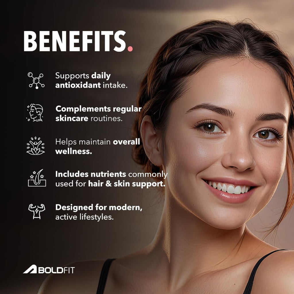Boldfit Glutathione 400mg with Vitamin C & E, Biotin, Grape Seed Extract L-Glutathione Supplement for Women & Men for Skin Care, Immunity & Liver Detox â€“ 30 Capsules