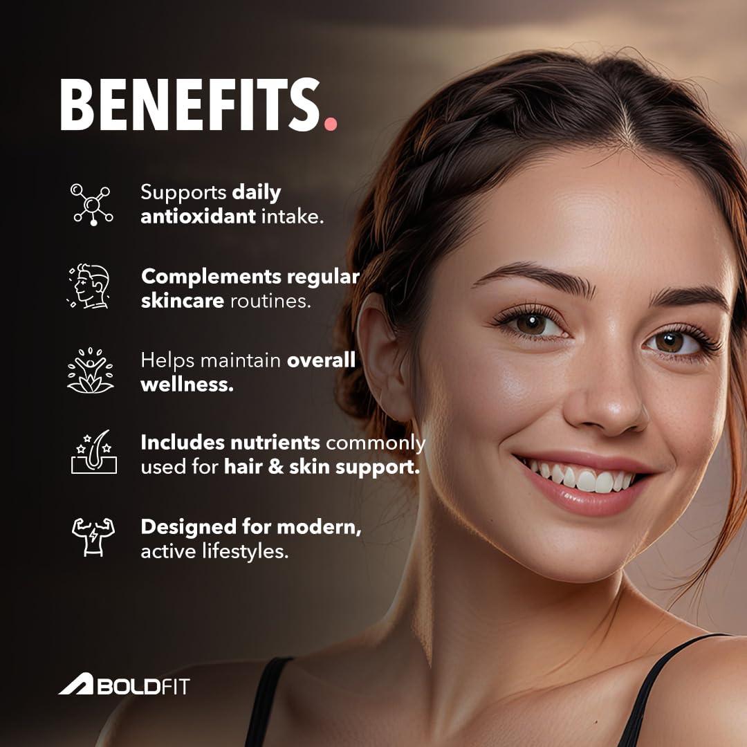 Boldfit Glutathione 400mg with Vitamin C & E, Biotin, Grape Seed Extract L-Glutathione Supplement for Women & Men for Skin Care, Immunity & Liver Detox â€“ 30 Capsules
