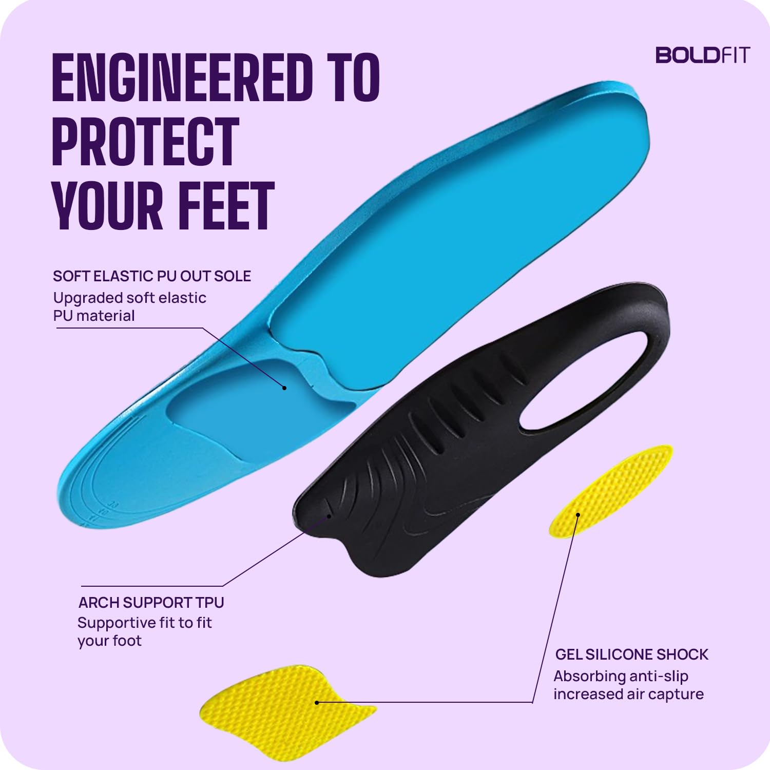 Boldfit Arch Support For Flat Feet Silicone Insole for Shoes Men & Women Flat Foot Correction insoles Orthopedic Gel Flat Feet Arch Support Insole, Plantar Fasciitis Support Trim to Fit UK 9-12 1Pair
