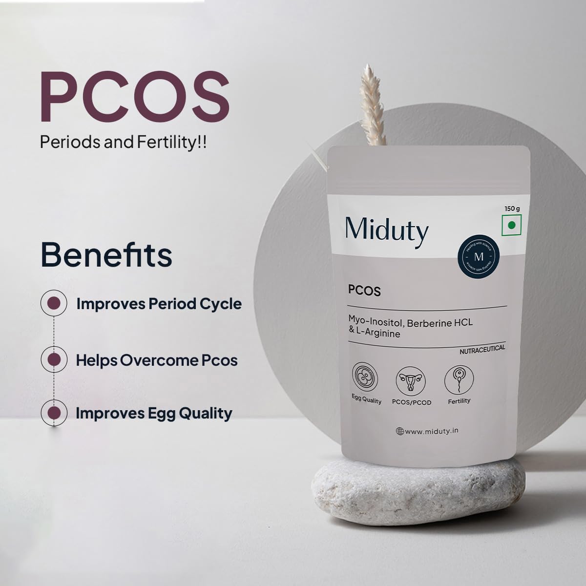 Miduty by Palak Notes PCOS Powder Myo Inositol and D Chiro Inositol PCOD, PCOS Women Support, Menstrual Cycle and Irregular Periods - 150g