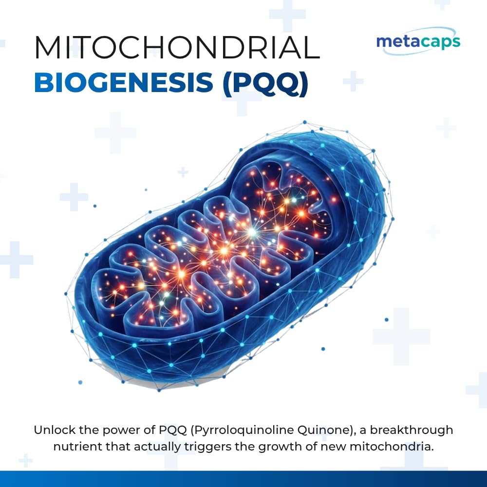 MetaCaps Mitochondrial Energy Complex â€“ 90 Veg Capsules | Advanced Cellular Power & Longevity Stack | PQQ, CoQ10 & ALA | Supports New Mitochondria Growth, Focus & Vitality | Non-GMO & Vegan
