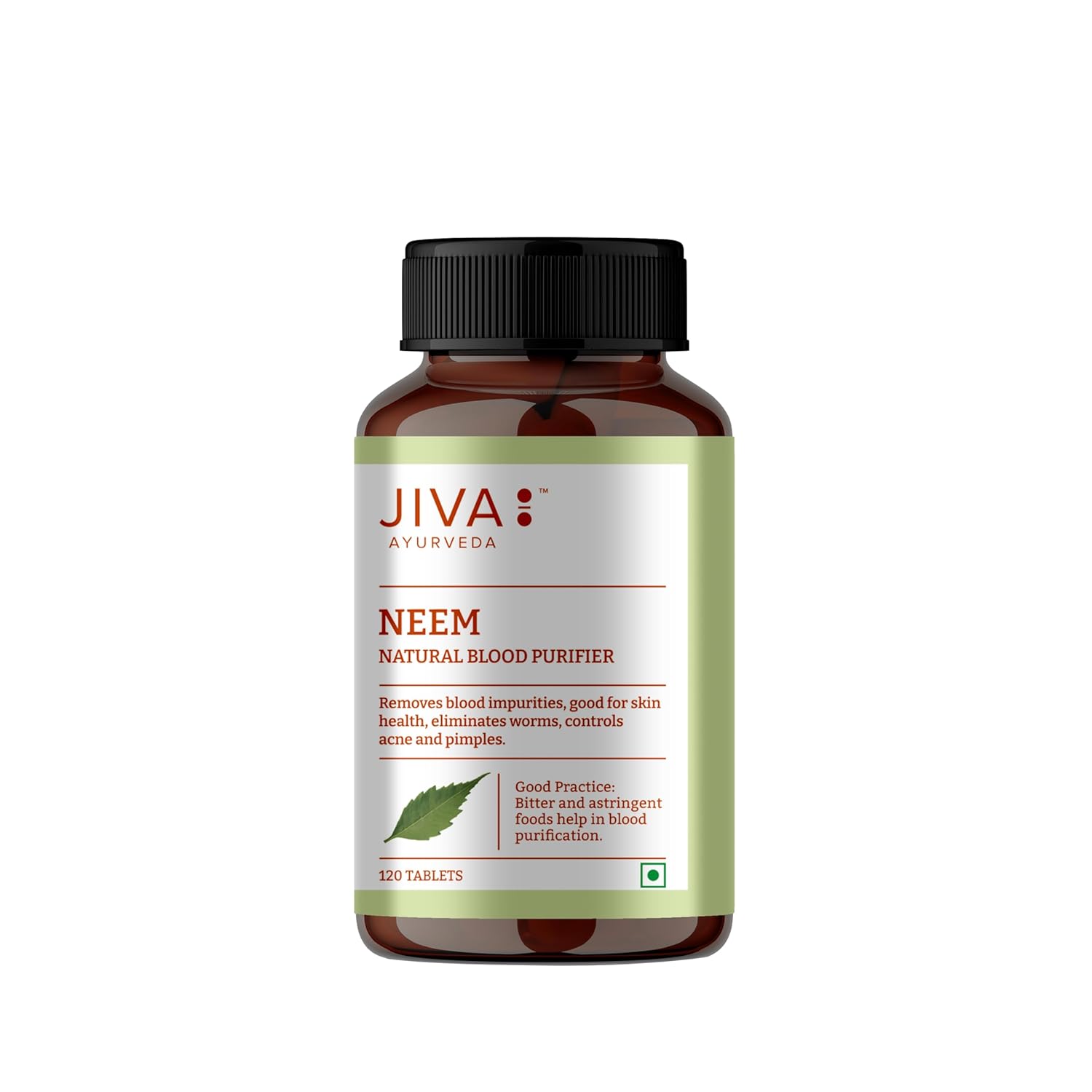 Jiva Neem Tablet - 120 Tablets | 100% Ayurvedic Formulation Purifies Blood, Treats Urinary Disorders | Pacifies Pitta And Kapha Doshas | Promotes Healthy Skin